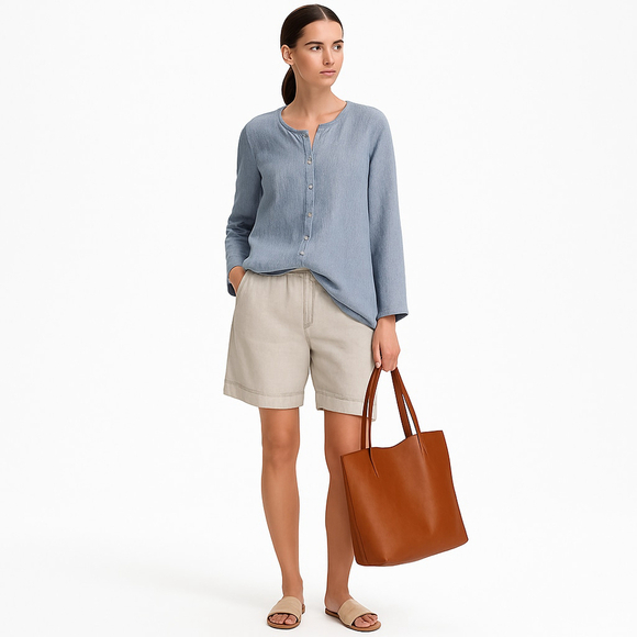 Eileen Fisher Tops - Eileen Fisher Italian Linen Tunic Shirt Jacket Blue Button Front Oversized M